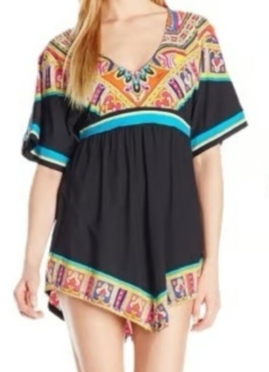 Trina Turk Other - Trina Turk Size M Nepal Black Paisley Tunic Swim Cover up Mini Dress Luxury Pool